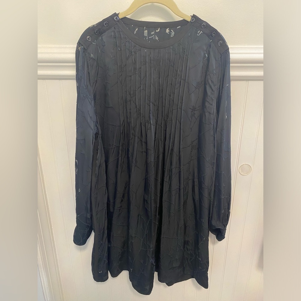 rag & bone Black Pleated Long-Sleeve Midi Dress